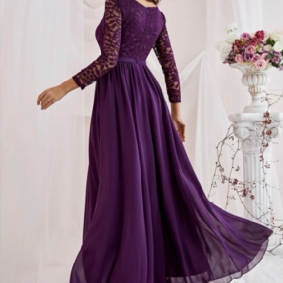 Luxurious purple lace insert maxi dress evening formal party - Picture 2 of 3